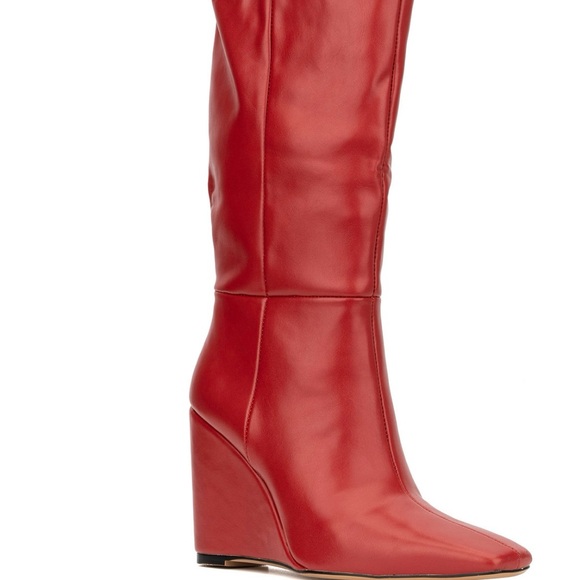 Red Leather Wedge Boots - Picture 5 of 8